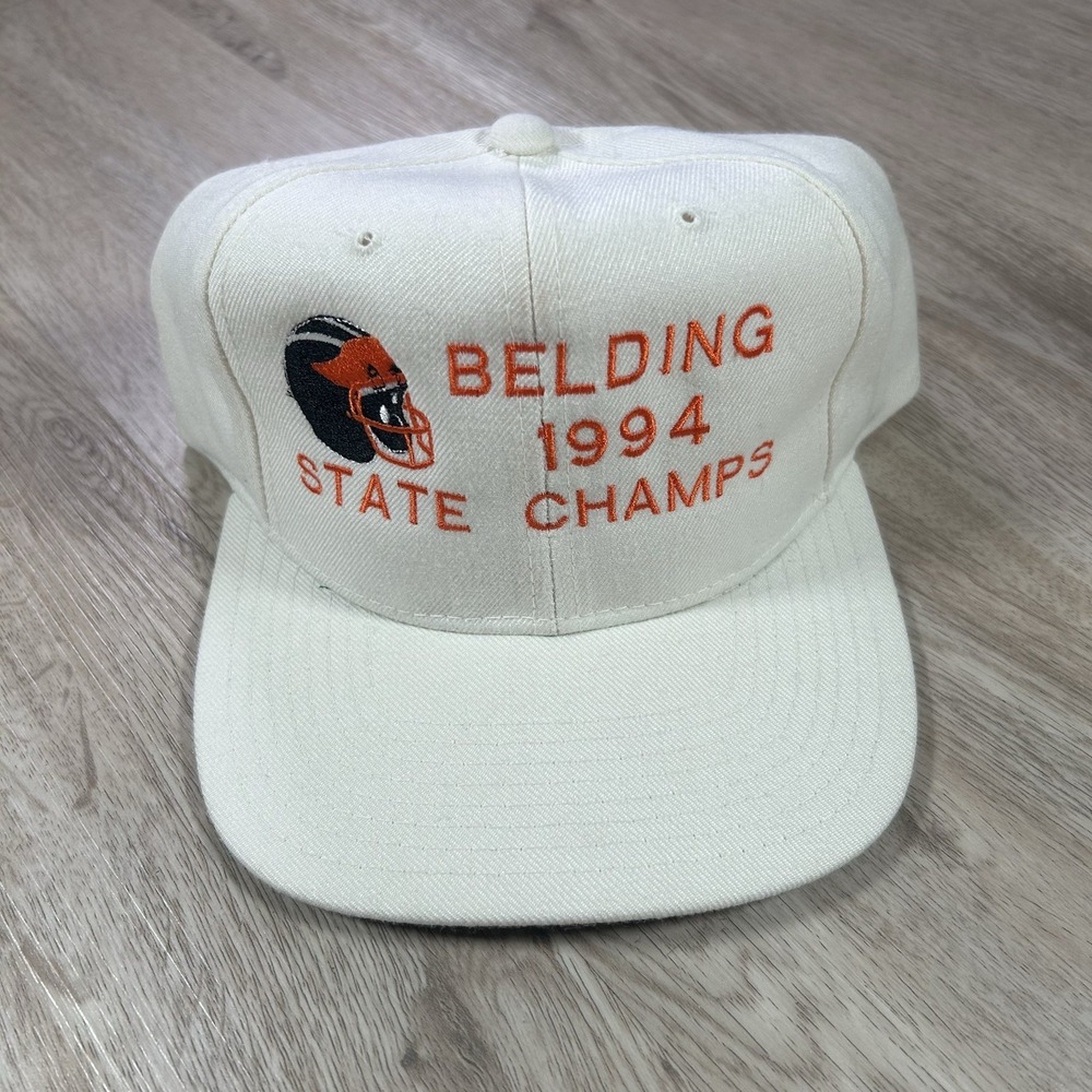 VTG 1994 Belding Redskins State Champs Snapback Hat White Yupoong Wool Cap‎